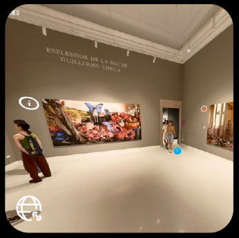 A screenshot of a 360 interactive of the Barcelona Center showing an information icon next to a painting.