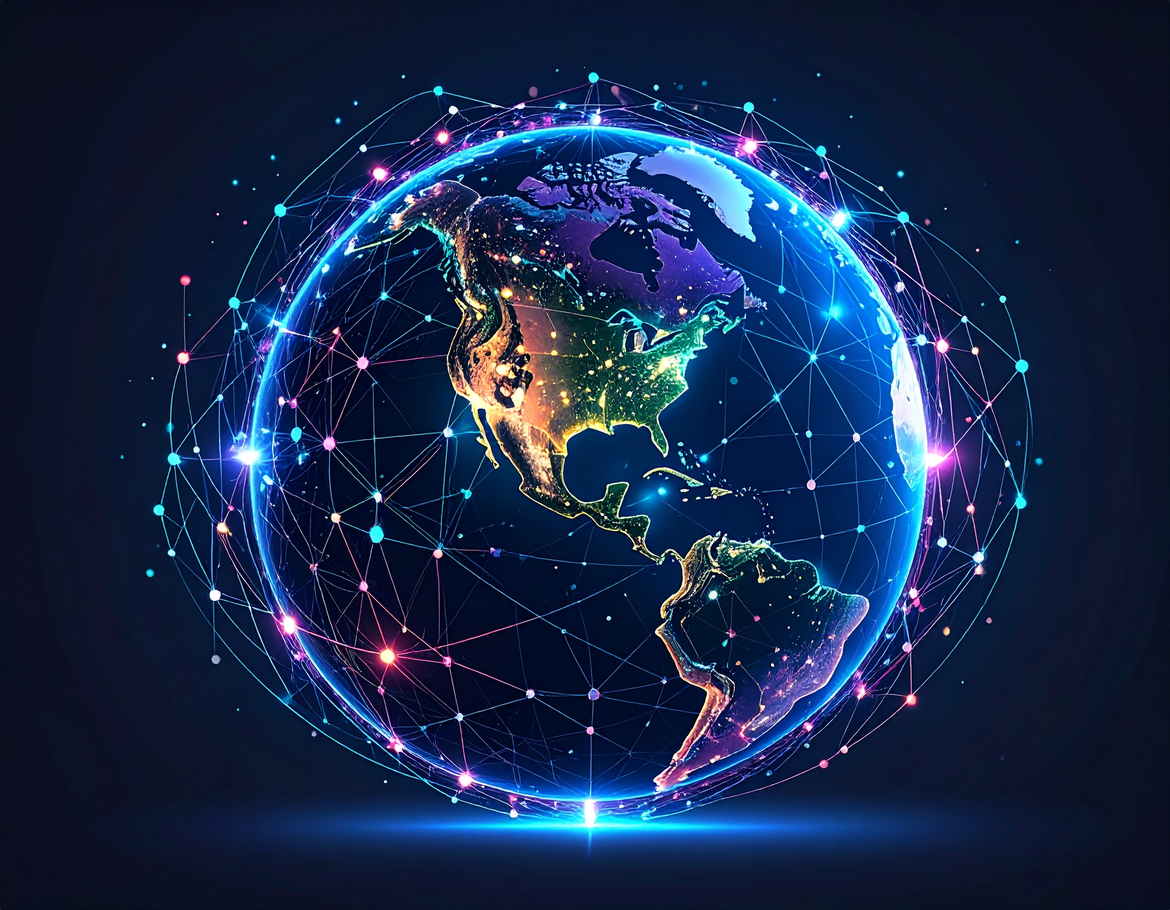 AI-generated image of a globe in neon colors