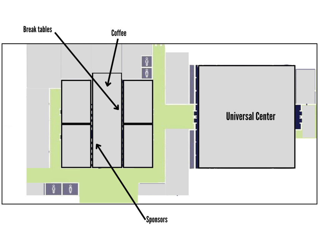 Graphic that shows a basic layout of the hotel to show where coffee, break tables, and the sponsors would be located during the conference.