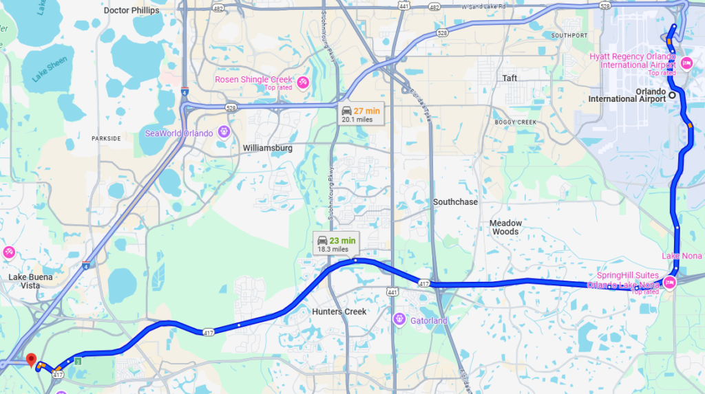 MCO to Gaylord Map Map illustrating MCO to the Gaylord Palms